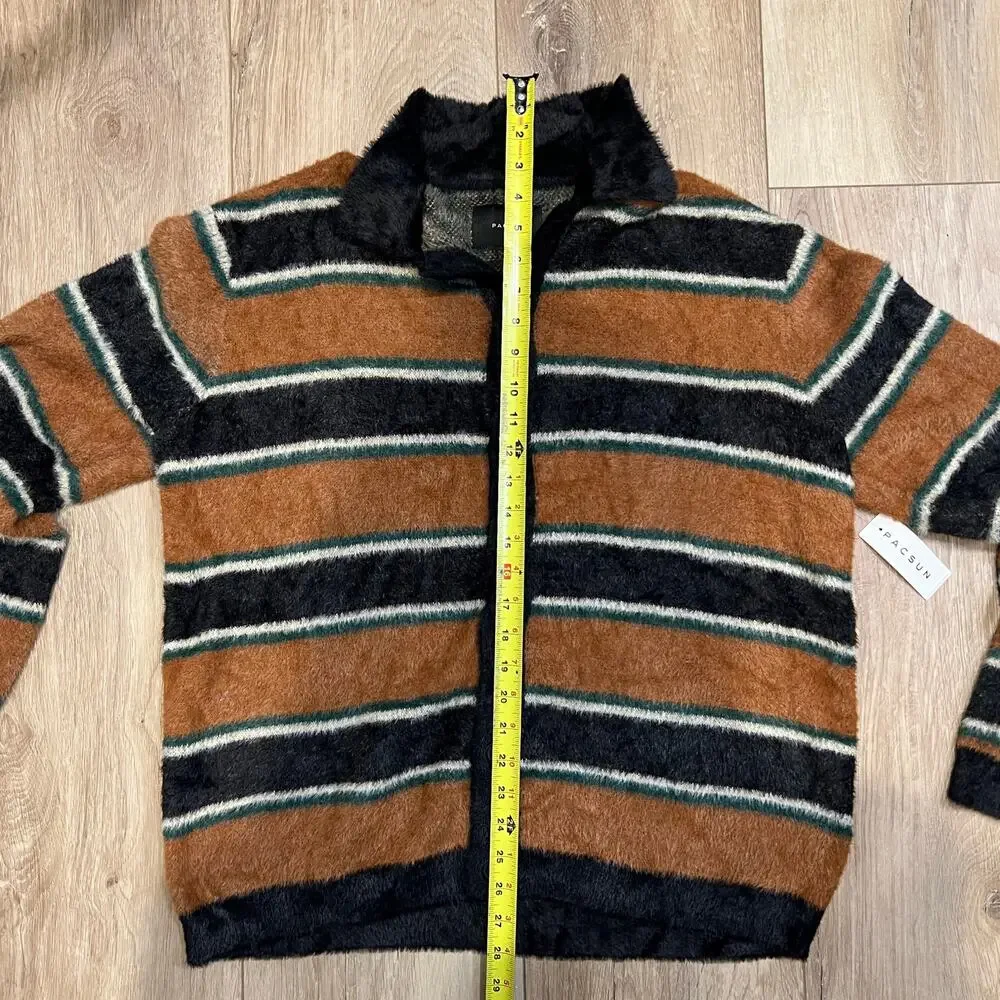 PACSUN Men's Brown Stripe Button Up Sweater Size S
